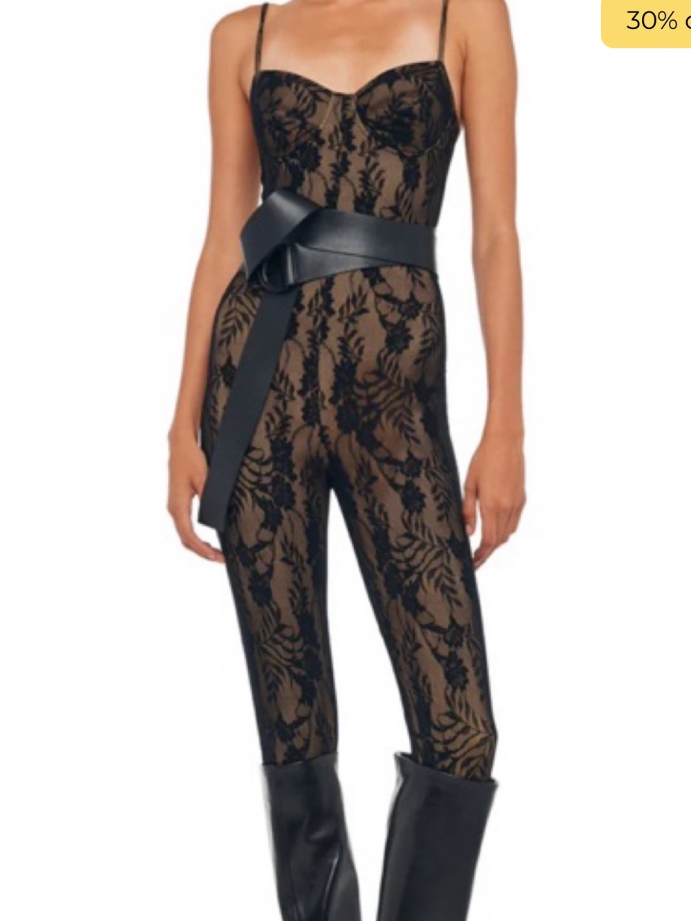 Sheer Floral Lace Bustier Jumpsuit in Black and Nude